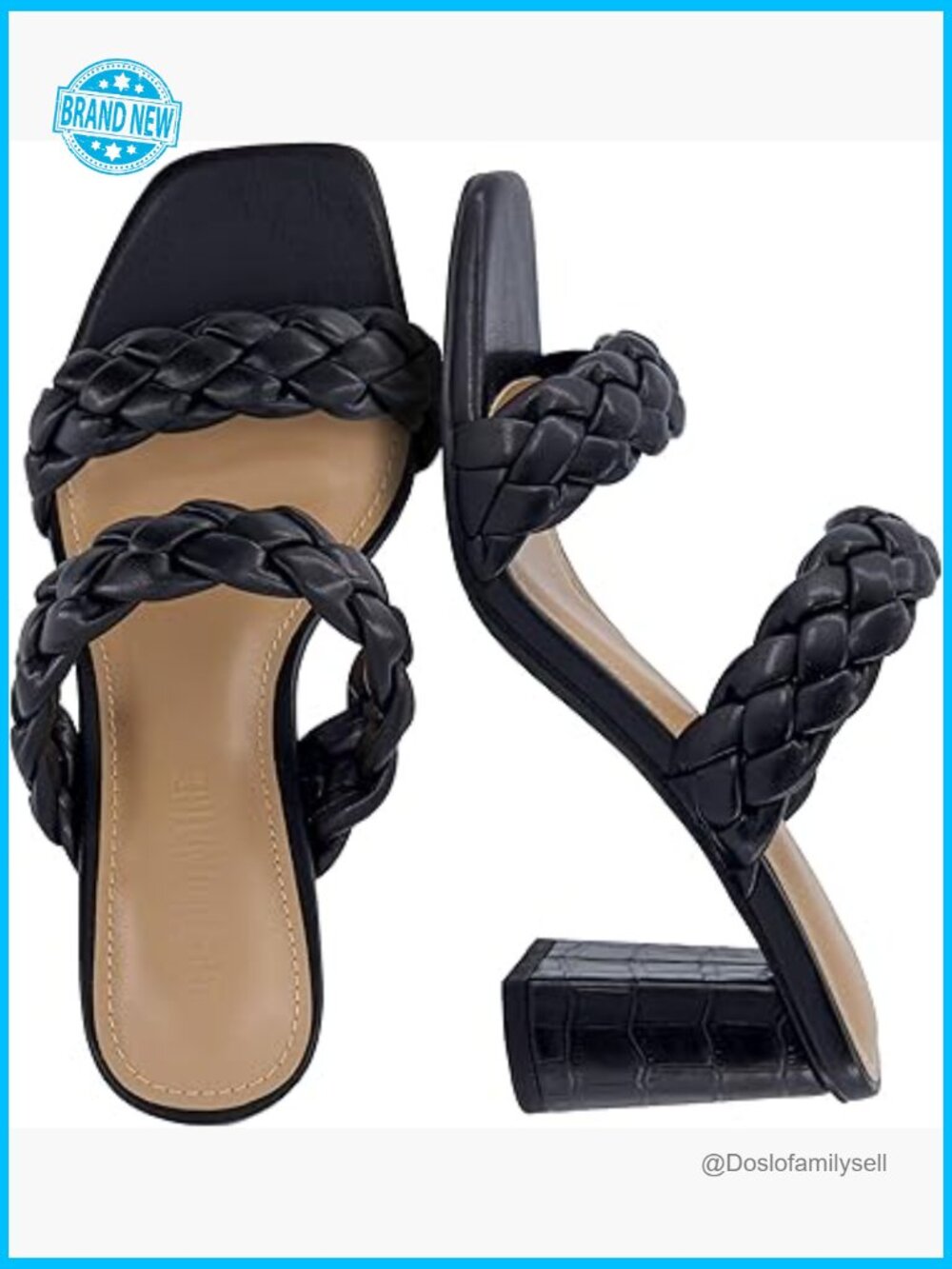 Braided Block Heel Sandals Square Toe Chunky Heels Slide Wedge Wedding Comfort